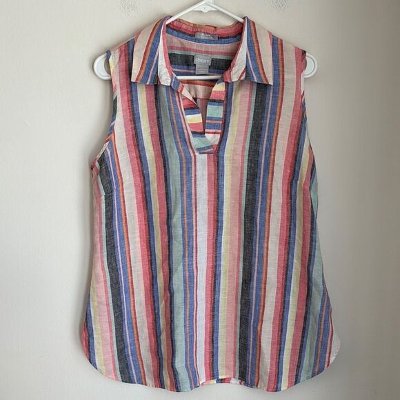 Chico's Women No-Iron FreshChic 100% Linen Striped rainbow colorful Tunic 12/14P - Picture 1 of 11
